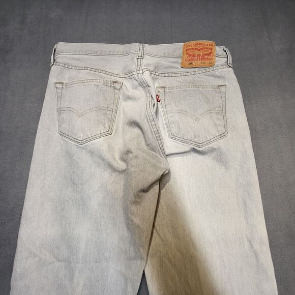 Levis 501 Mens 32x29 Gray Denim Jeans Straight Leg Button Fly Distressed - Picture 9 of 10